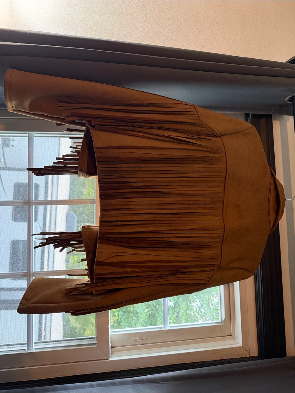 Fringed Brown Suede-Effect Women’s Leather Jacket - Picture 3 of 3